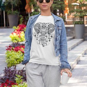Be Strong Mandala Elephant White Unisex T Shirt